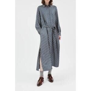 NEW ODEEH button down long sleeve silk dress in admiral